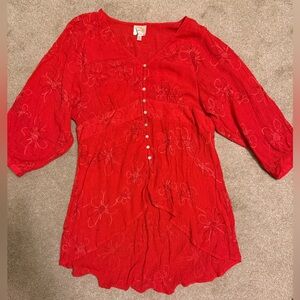 Fig and Flower Red Floral Women's Top